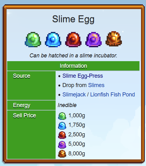 Slime Eggs Types